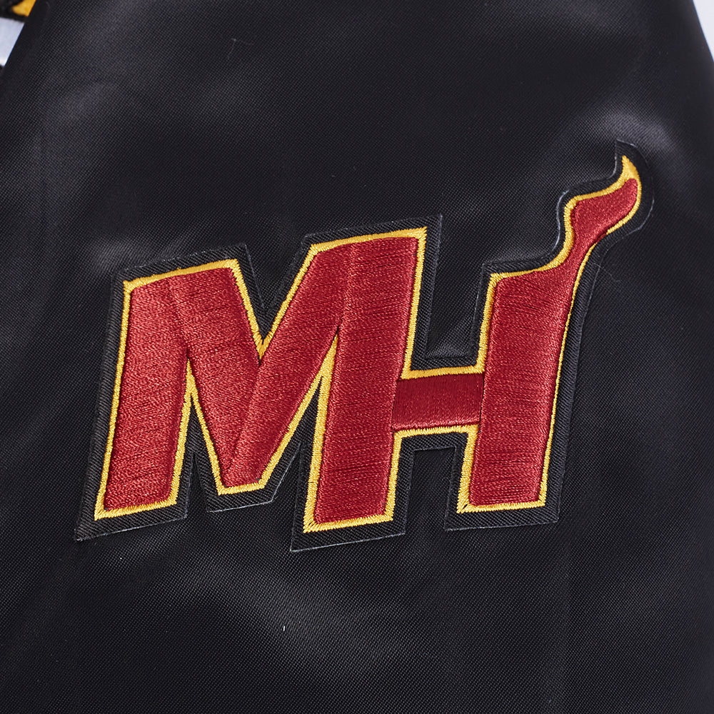 NBA MIAMI HEAT RETRO CLASSIC MEN'S RIB SATIN JACKET (BLACK) - Image 7