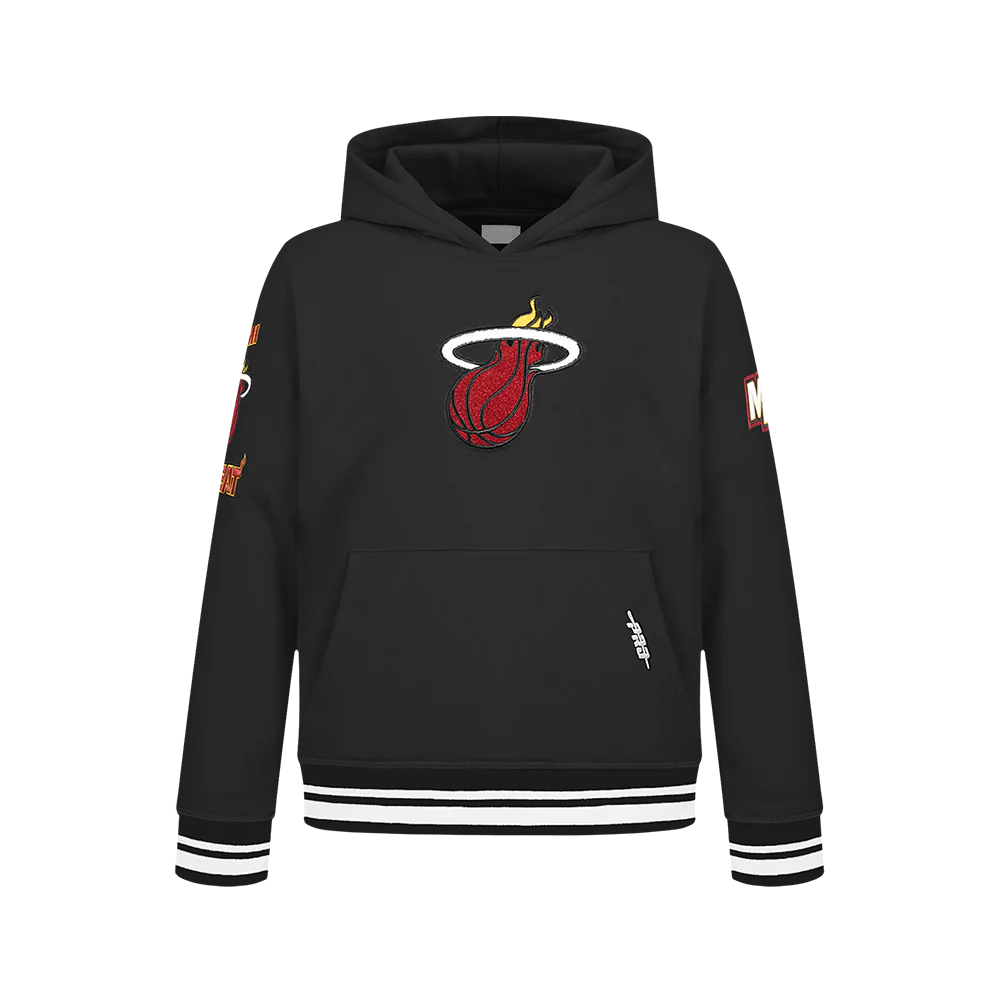 NBA MIAMI HEAT RETRO CLASSIC BIG BOYS RIB FLEECE PULLOVER HOODIE (BLACK)