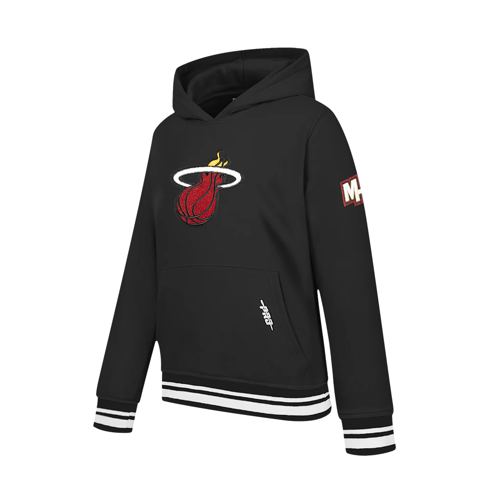 NBA MIAMI HEAT RETRO CLASSIC BIG BOYS RIB FLEECE PULLOVER HOODIE (BLACK) - Image 2