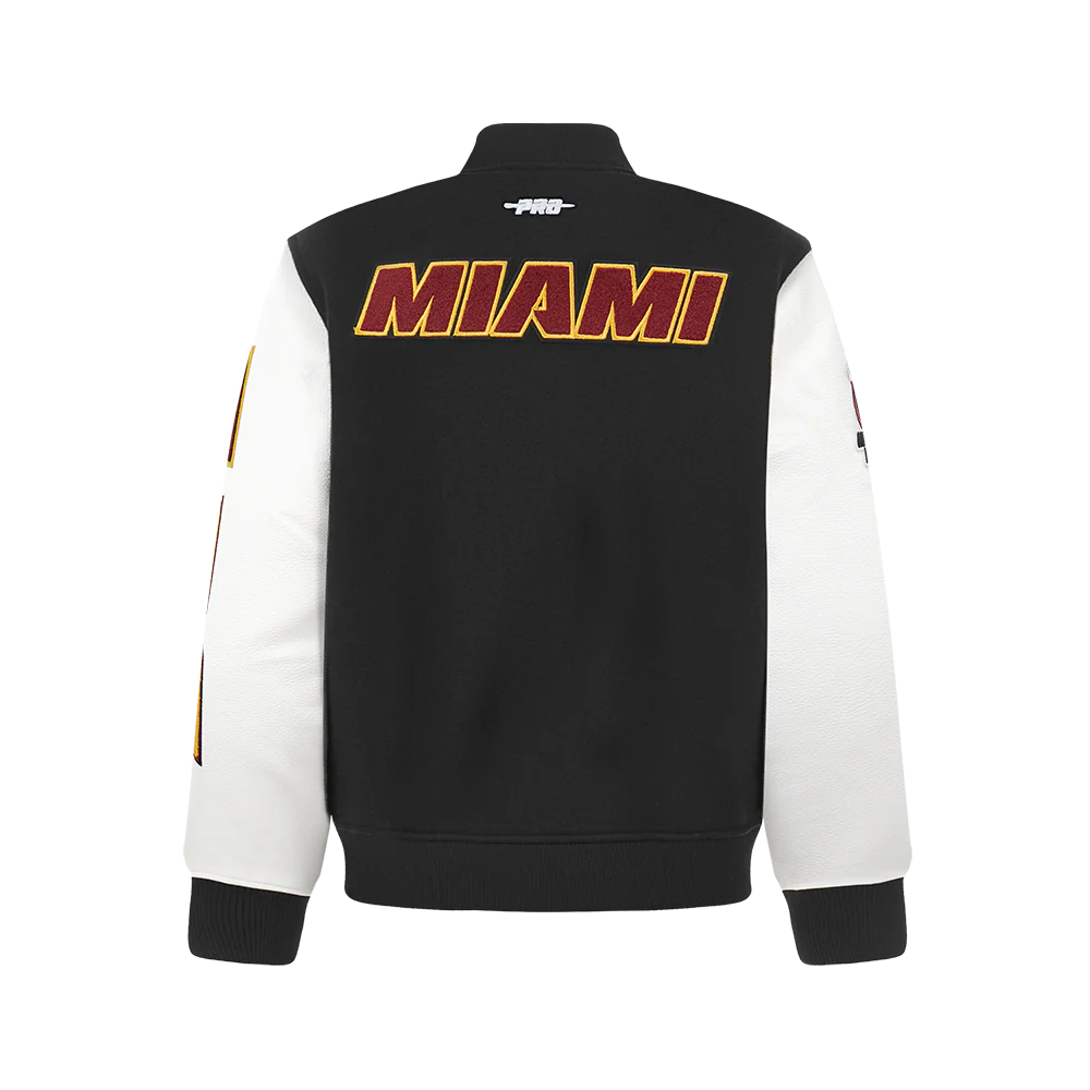 NBA MIAMI HEAT CLASSIC BIG BOYS WOOL VARSITY JACKET (BLACK/WHITE) - Image 3