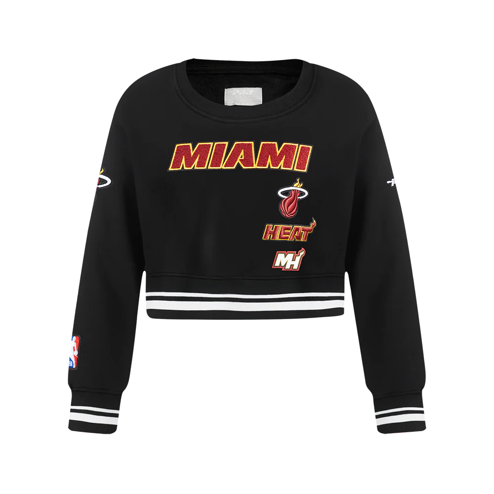 NBA MIAMI HEAT RETRO CLASSIC BIG GIRLS RIB FLEECE CREWNECK (BLACK)