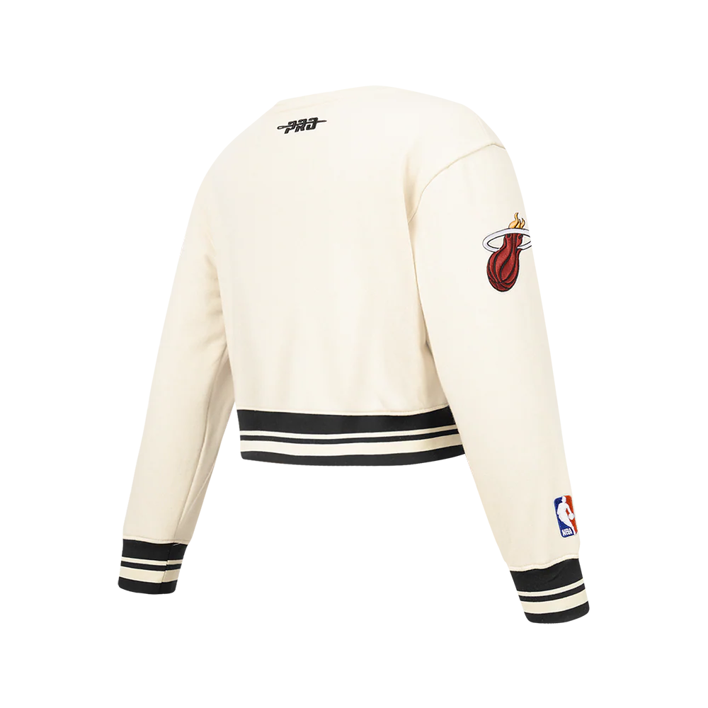 MIAMI HEAT RETRO CLASSIC BIG GIRL'S RIB FLC CREWNECK (EGGSHELL/ BLACK) - Image 4