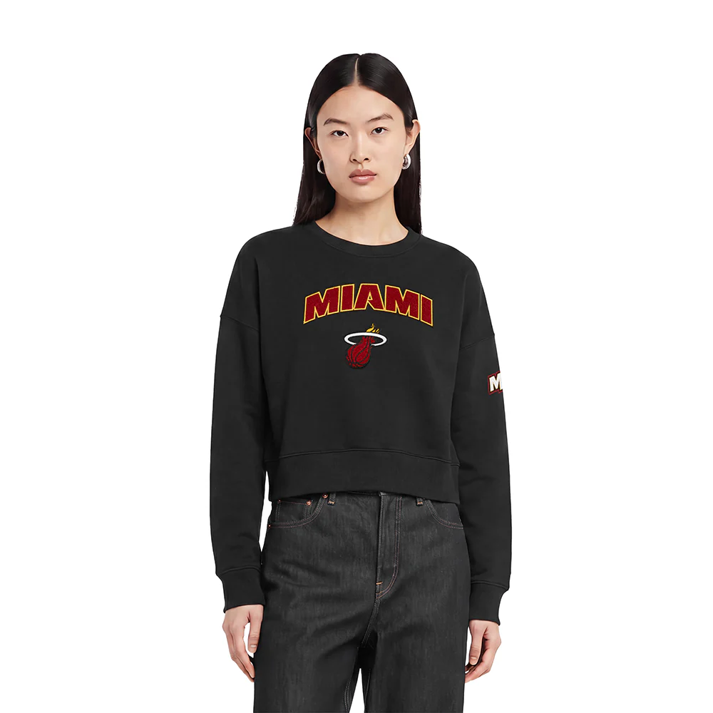 NBA MIAMI HEAT CLASSIC WOMEN'S FLEECE CREWNECK (BLACK)