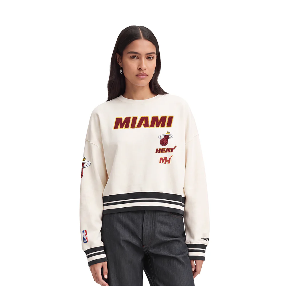 NBA MIAMI HEAT RETRO CLASSIC WOMEN'S CREWNECK (EGGSHELL/ BLACK)