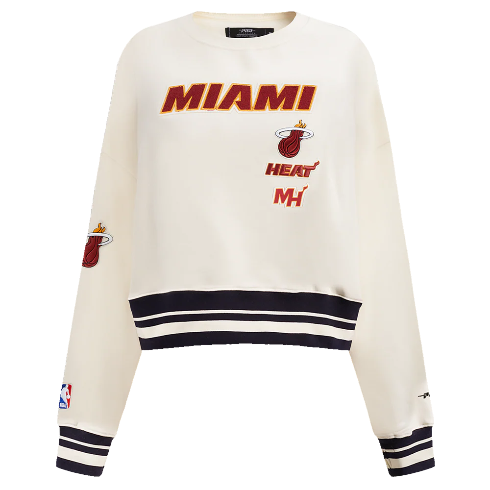 NBA MIAMI HEAT RETRO CLASSIC WOMEN'S CREWNECK (EGGSHELL/ BLACK) - Image 3