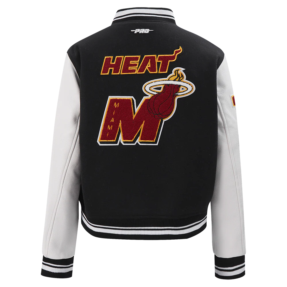 NBA MIAMI HEAT MASHUP WOMEN'S RIB WOOL VARSITY JACKET (BLACK/WHITE) - Image 3