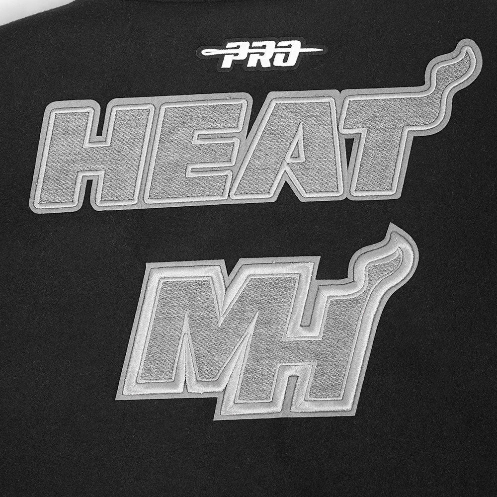NBA MIAMI HEAT REVERSE FRENCH TERRY WOMEN'S WOOL VARSITY JACKET (BLACK/GRAY/EGGSHELL) - Image 8