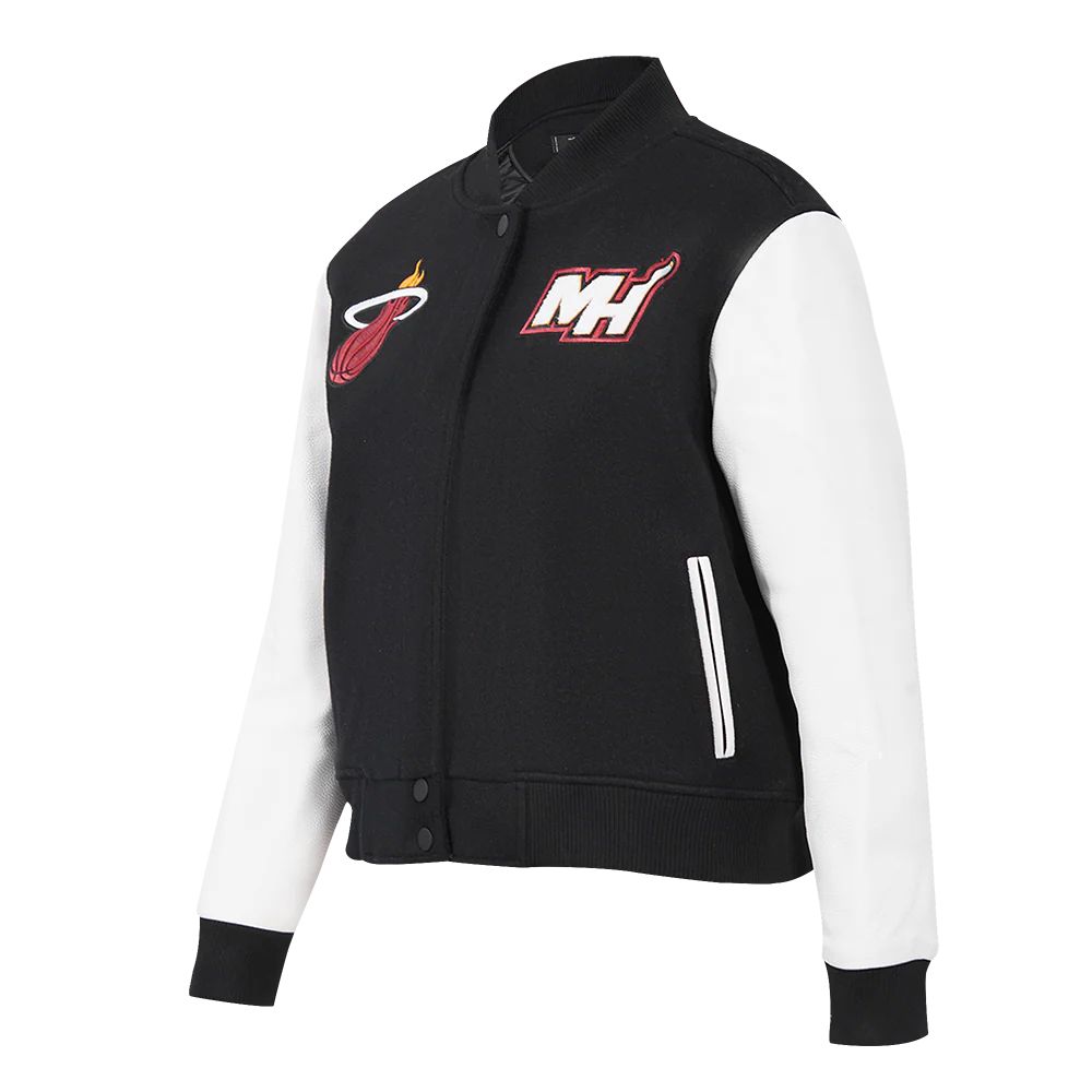 NBA MIAMI HEAT CLASSIC WOMEN'S WOOL VARSITY JACKET (BLACK/WHITE) - Image 2