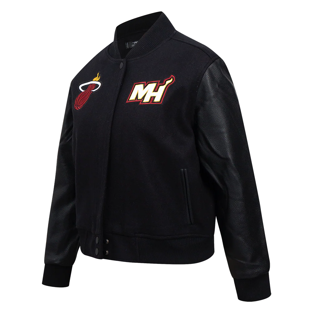 NBA MIAMI HEAT CLASSIC WOMEN'S WOOL VARSITY JACKET (JET BLACK) - Image 2