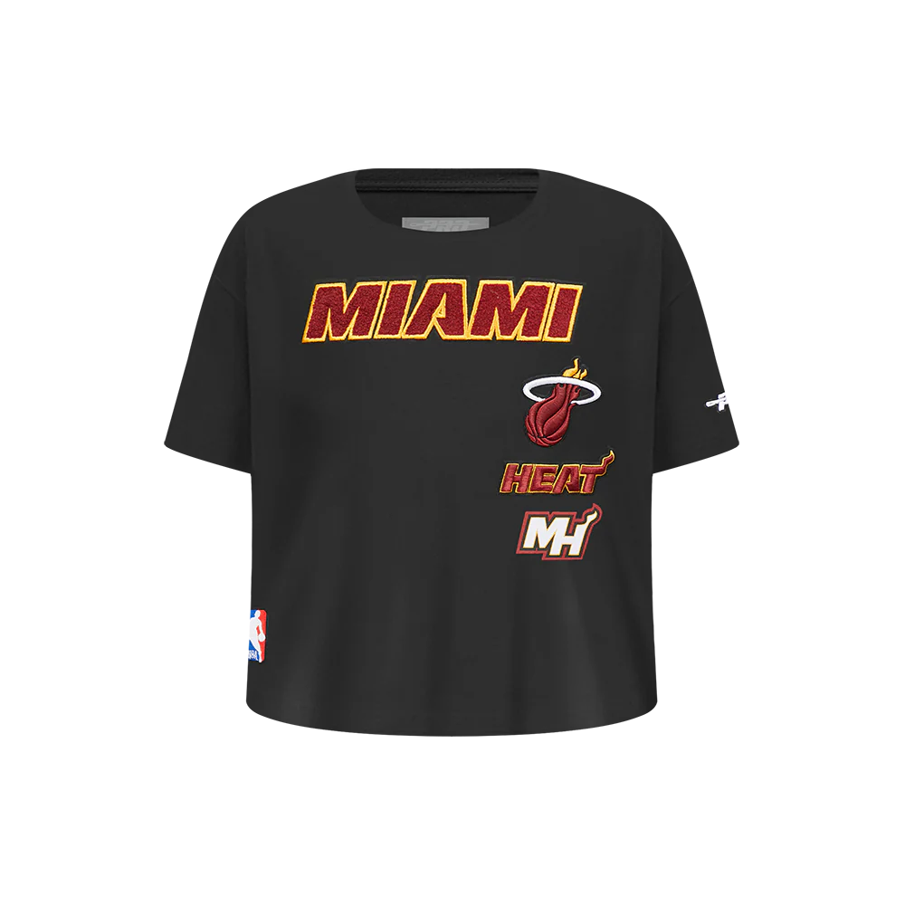 NBA MIAMI HEAT RETRO CLASSIC LITTLE GIRLS SHORT SLEEVE BOXY TEE (BLACK)