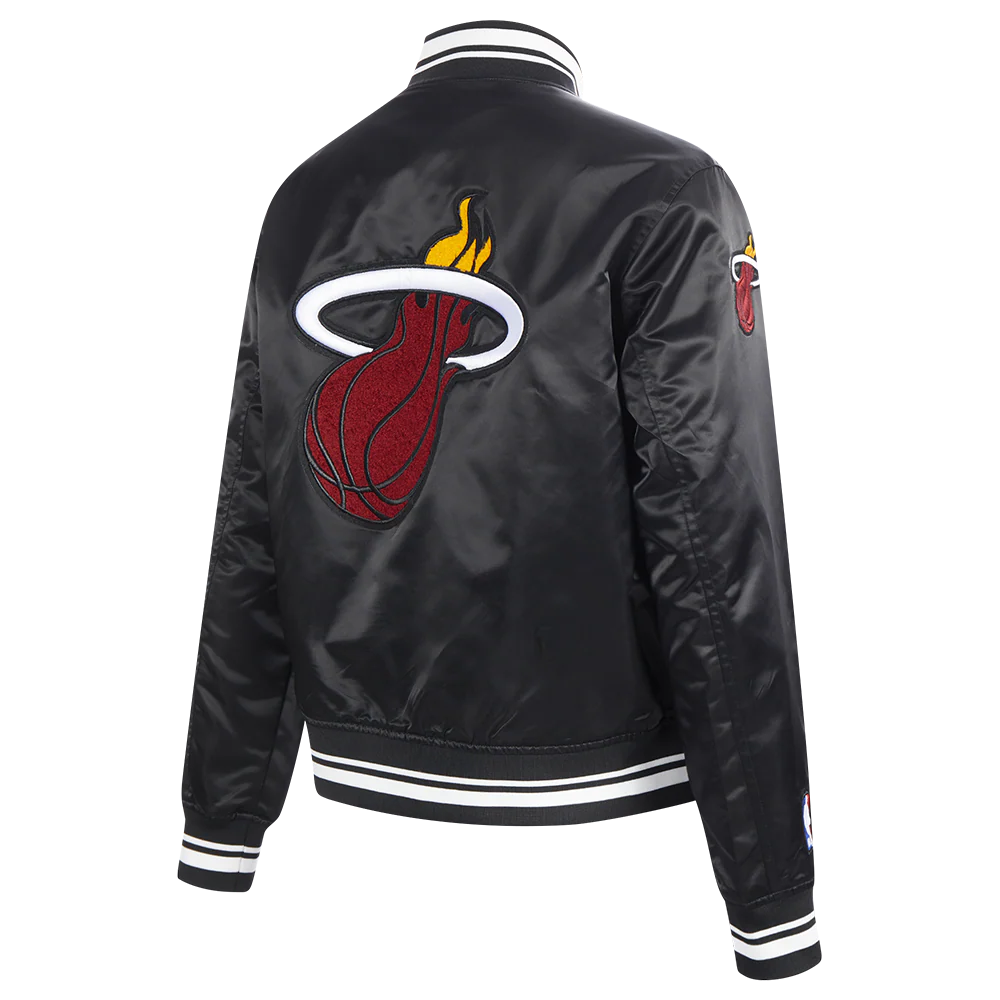 NBA MIAMI HEAT RETRO CLASSIC WOMEN'S RIB SATIN JACKET (BLACK) - Image 4