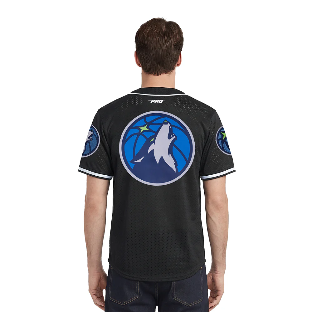 NBA MINNESOTA TIMBERWOLVES ANTHONY EDWARDS #5 CLASSIC MESH PNN MEN'S MESH BUTTON DOWN SHIRT (BLACK) - Image 2