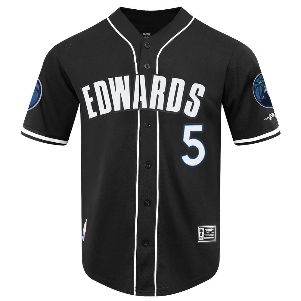 NBA MINNESOTA TIMBERWOLVES ANTHONY EDWARDS #5 CLASSIC MESH PNN MEN'S MESH BUTTON DOWN SHIRT (BLACK) - Image 5