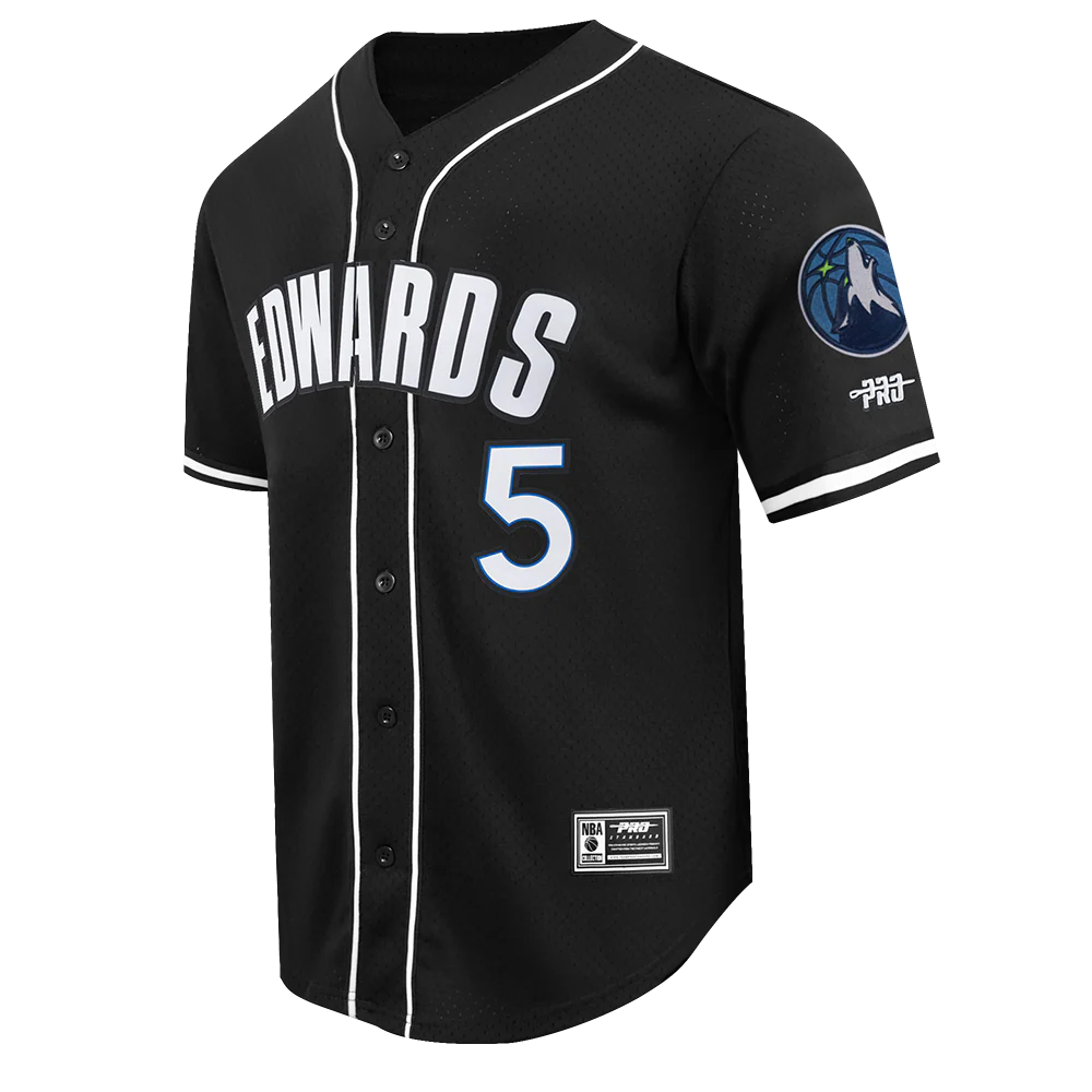 NBA MINNESOTA TIMBERWOLVES ANTHONY EDWARDS #5 CLASSIC MESH PNN MEN'S MESH BUTTON DOWN SHIRT (BLACK) - Image 6