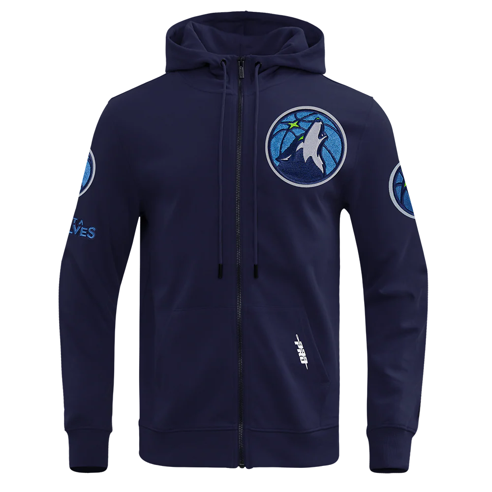 NBA MINNESOTA TIMBERWOLVES CLASSIC CHENILLE MEN'S FULL ZIP HOODIE (MIDNIGHT NAVY)