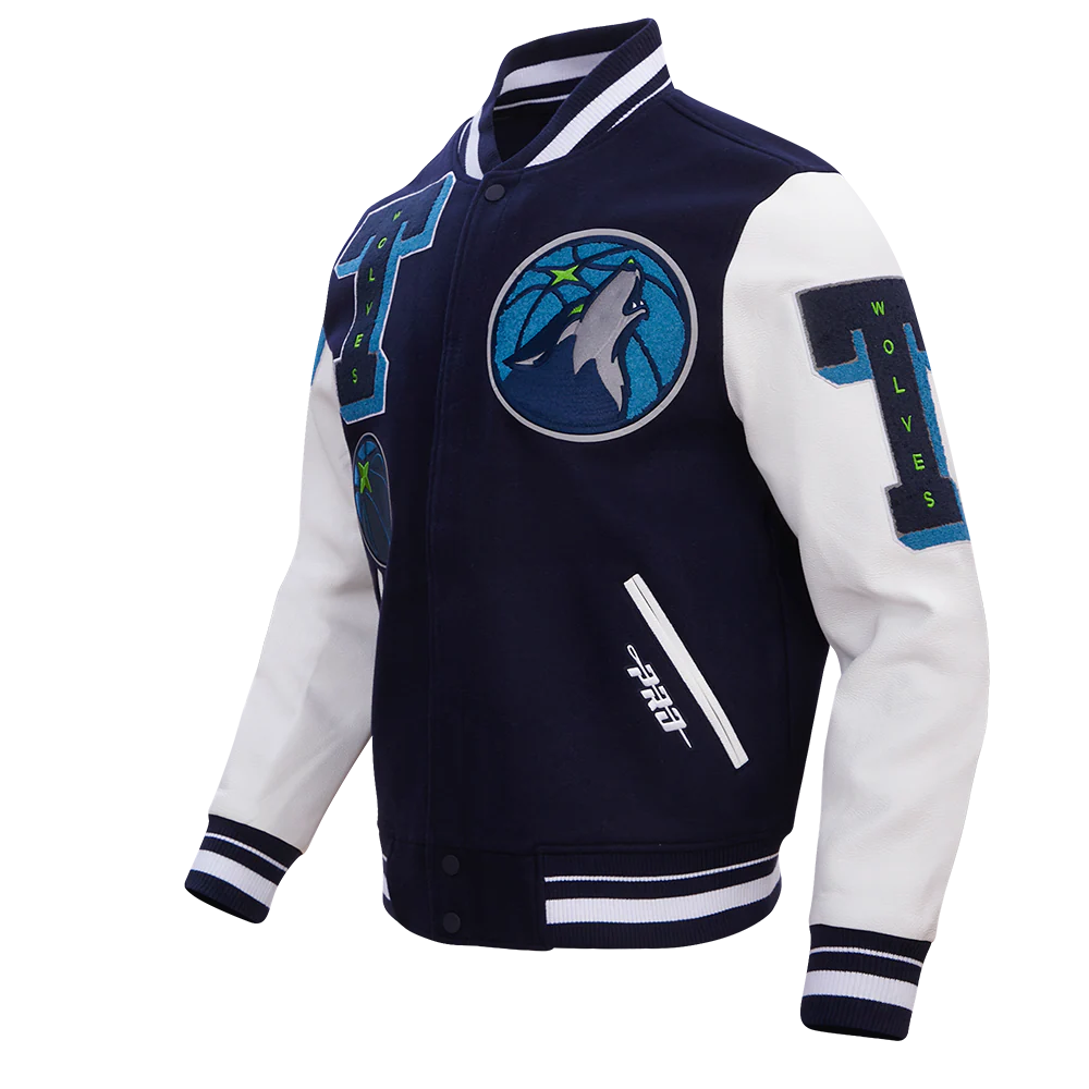 NBA MINNESOTA TIMBERWOLVES MASHUP MEN'S RIB WOOL VARSITY JACKET (MIDNIGHT NAVY/WHITE) - Image 2