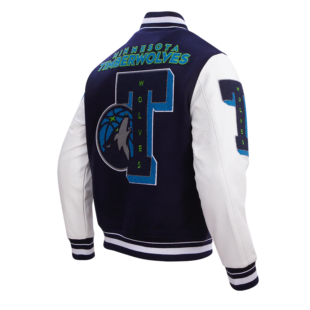 NBA MINNESOTA TIMBERWOLVES MASHUP MEN'S RIB WOOL VARSITY JACKET (MIDNIGHT NAVY/WHITE) - Image 3
