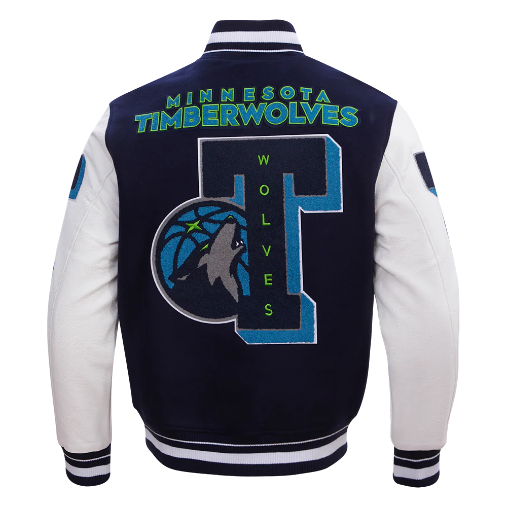 NBA MINNESOTA TIMBERWOLVES MASHUP MEN'S RIB WOOL VARSITY JACKET (MIDNIGHT NAVY/WHITE) - Image 4