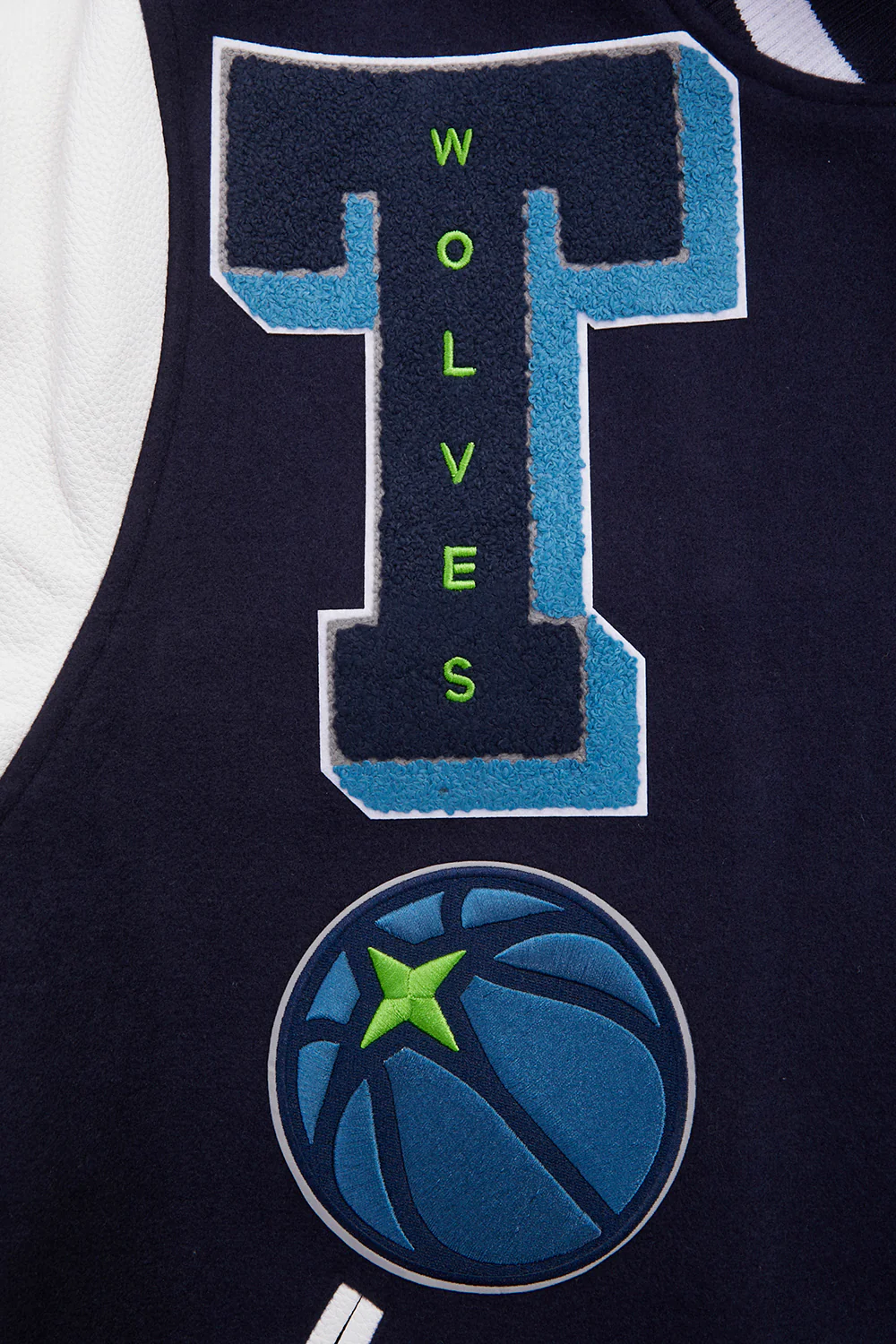 NBA MINNESOTA TIMBERWOLVES MASHUP MEN'S RIB WOOL VARSITY JACKET (MIDNIGHT NAVY/WHITE) - Image 7
