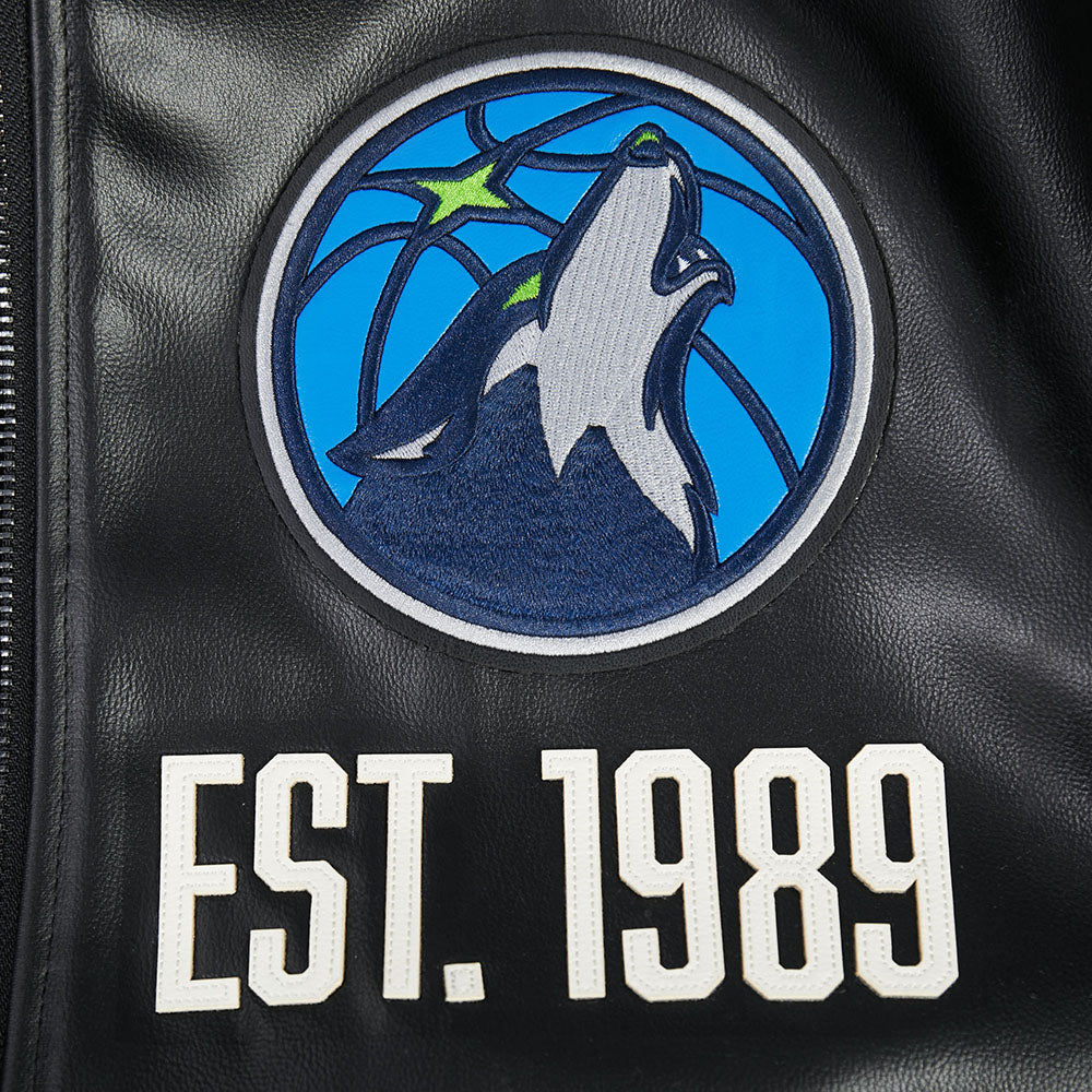 NBA MINNESOTA TIMBERWOLVES MODERN ORIGINALS MEN'S LEATHER VARSITY JACKET (JET BLACK) - Image 6