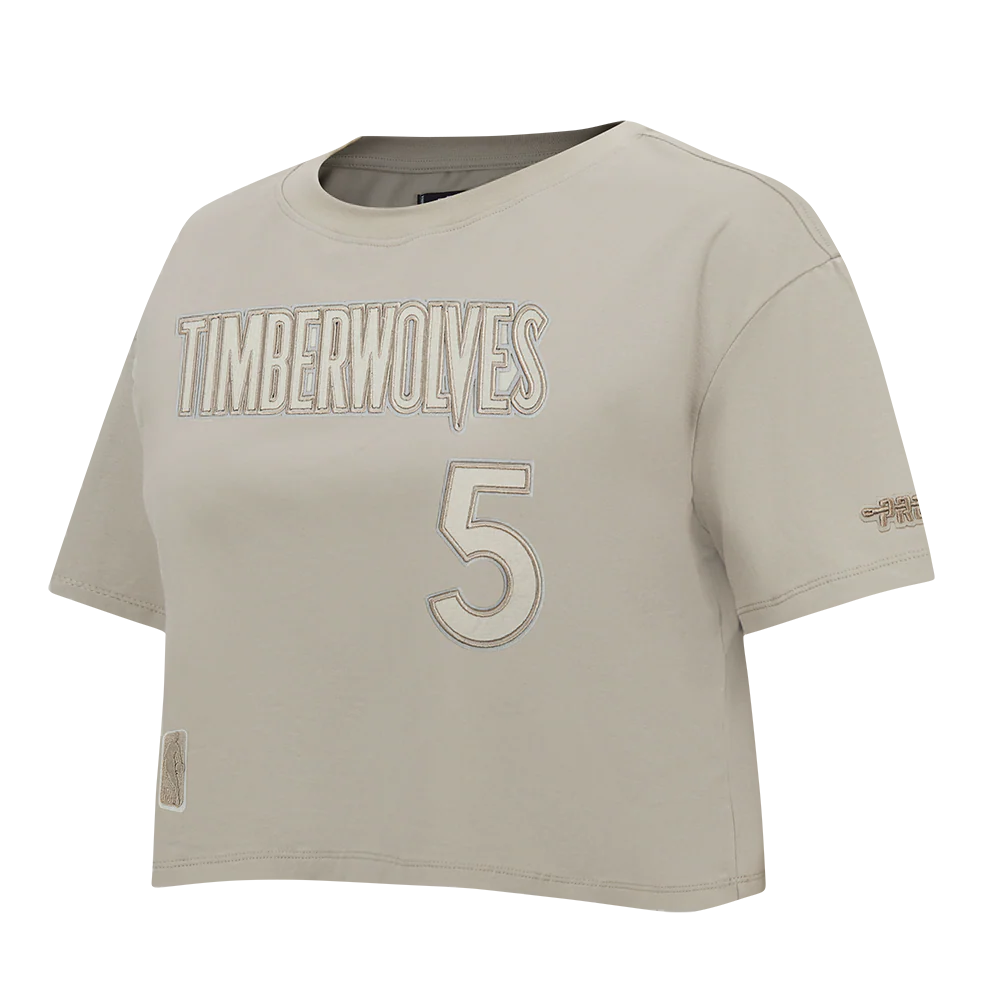 NBA MINNESOTA TIMBERWOLVES ANTHONY EDWARDS #5 NEUTRAL PNN WOMEN'S SJ BOXY TEE (TAUPE) - Image 4