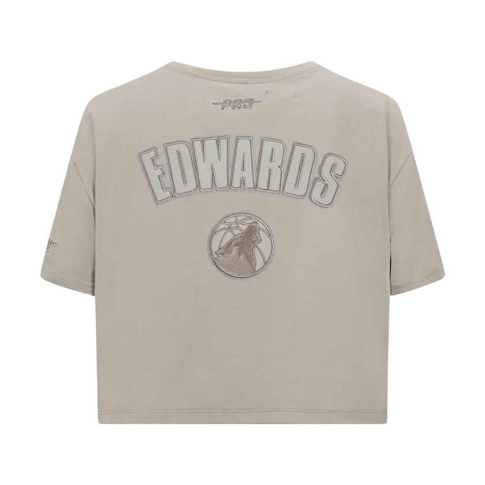 NBA MINNESOTA TIMBERWOLVES ANTHONY EDWARDS #5 NEUTRAL PNN WOMEN'S SJ BOXY TEE (TAUPE) - Image 5