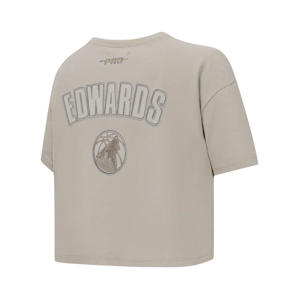 NBA MINNESOTA TIMBERWOLVES ANTHONY EDWARDS #5 NEUTRAL PNN WOMEN'S SJ BOXY TEE (TAUPE) - Image 6