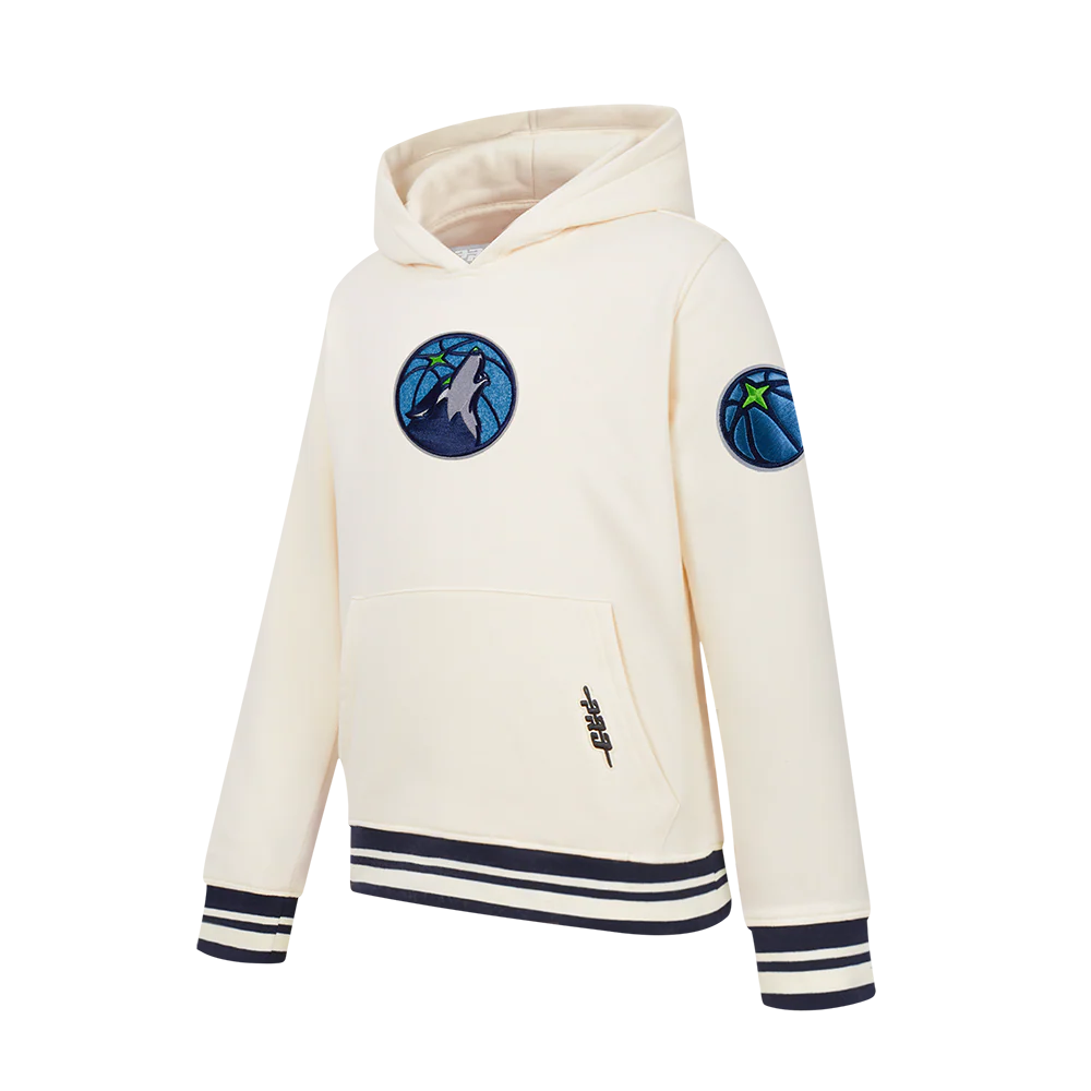 NBA MINNESOTA TIMBERWOLVES RETRO CLASSIC BIG BOY'S RIB FLC PO HOODIE (EGGSHELL/ MIDNIGHT NAVY) - Image 2
