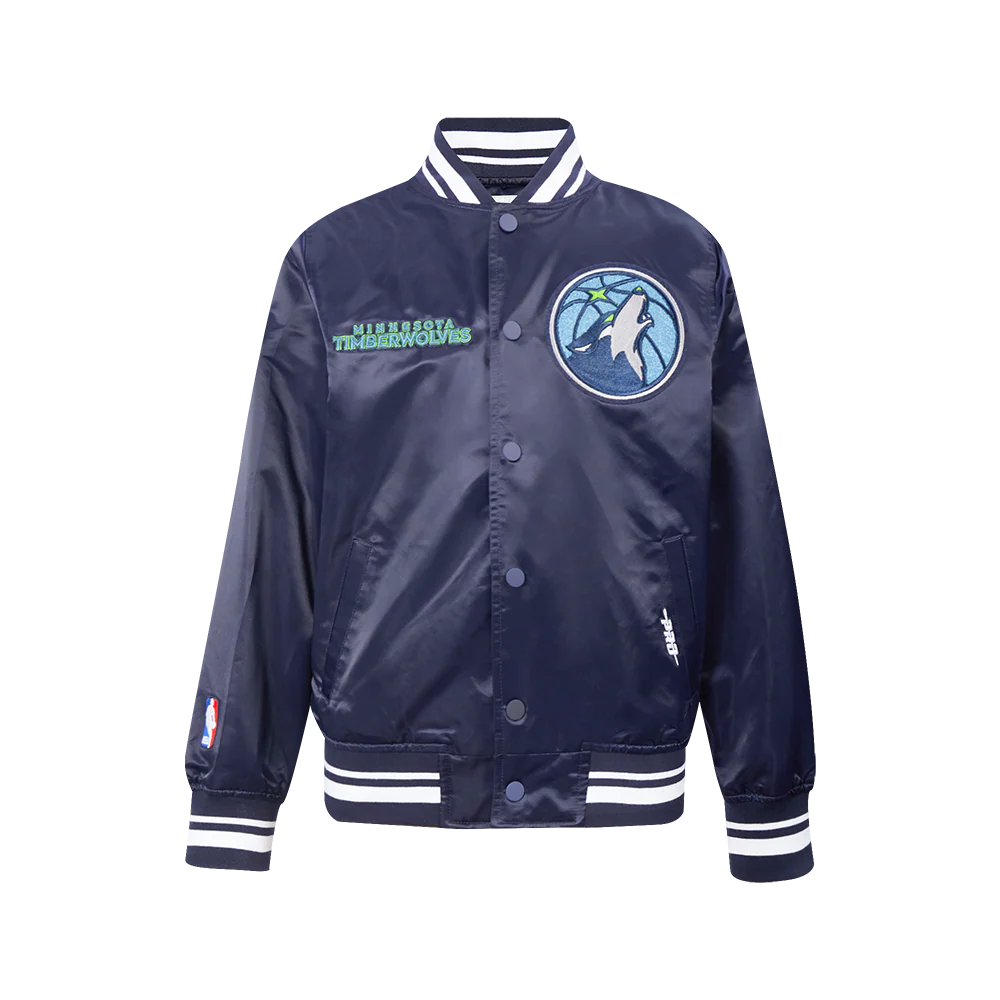 NBA MINNESOTA TIMBERWOLVES RETRO CLASSIC BIG BOY'S RIB SATIN JACKET (MIDNIGHT NAVY)