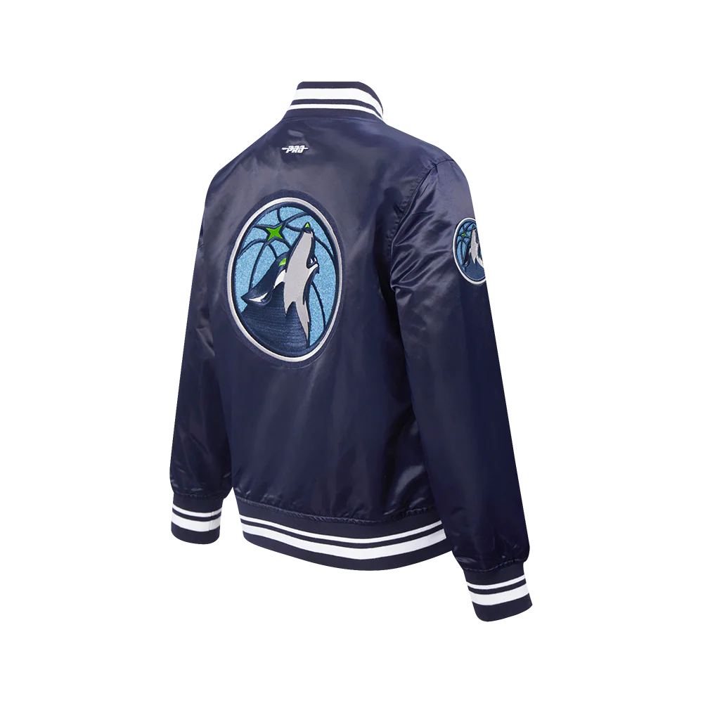 NBA MINNESOTA TIMBERWOLVES RETRO CLASSIC BIG BOY'S RIB SATIN JACKET (MIDNIGHT NAVY) - Image 4