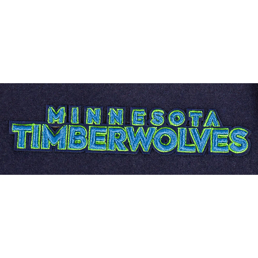NBA MINNESOTA TIMBERWOLVES RETRO CLASSIC BIG BOY'S RIB WOOL VARSITY JAC (MIDNIGHT NAVY/WHITE) - Image 7