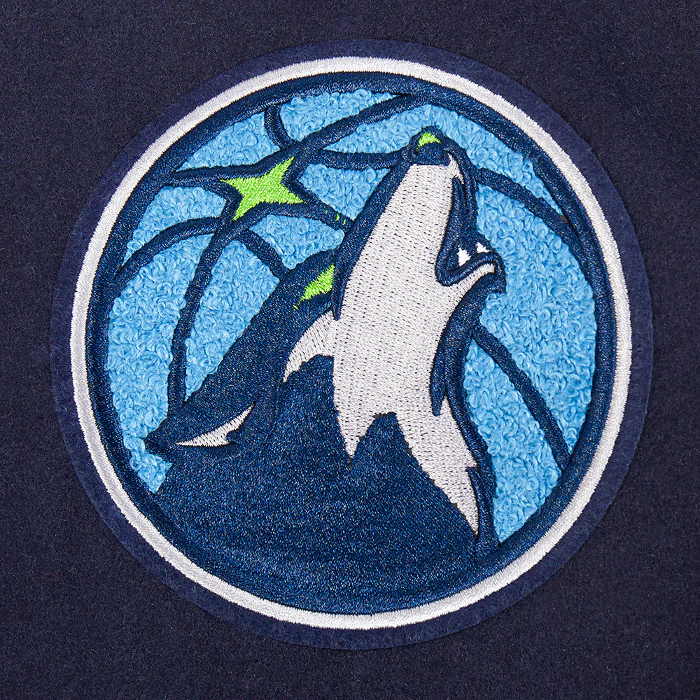 NBA MINNESOTA TIMBERWOLVES RETRO CLASSIC BIG BOY'S RIB WOOL VARSITY JAC (MIDNIGHT NAVY/WHITE) - Image 8