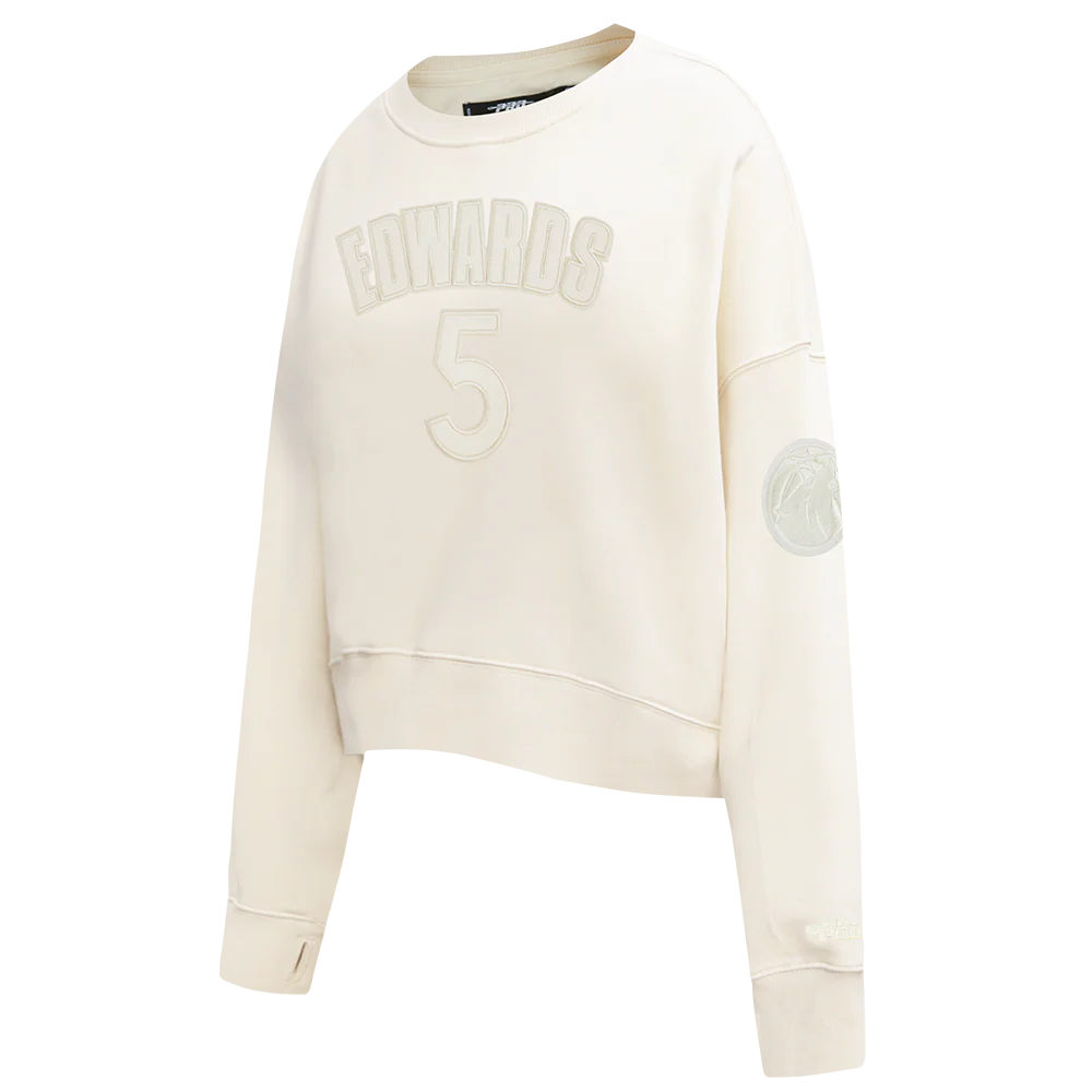 NBA MINNESOTA TIMBERWOLVES ANTHONY EDWARDS #5 NEUTRAL PNN WOMEN'S FLC CREWNECK (EGGSHELL) - Image 4
