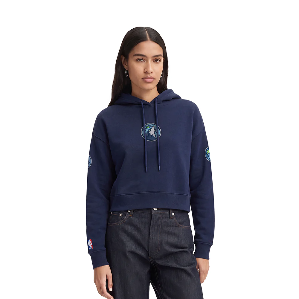 NBA MINNESOTA TIMBERWOLVES CLASSIC WOMEN'S FLEECE CROPPED PULLOVER HOODIE (MIDNIGHT NAVY)