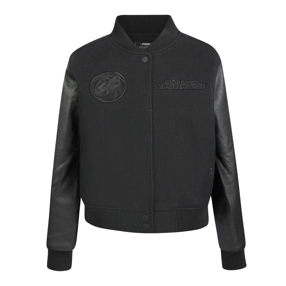 NBA MINNESOTA TIMBERWOLVES TRIPLE BLACK WOMEN'S WOOL VARSITY JACKET (TRIPLE BLACK)