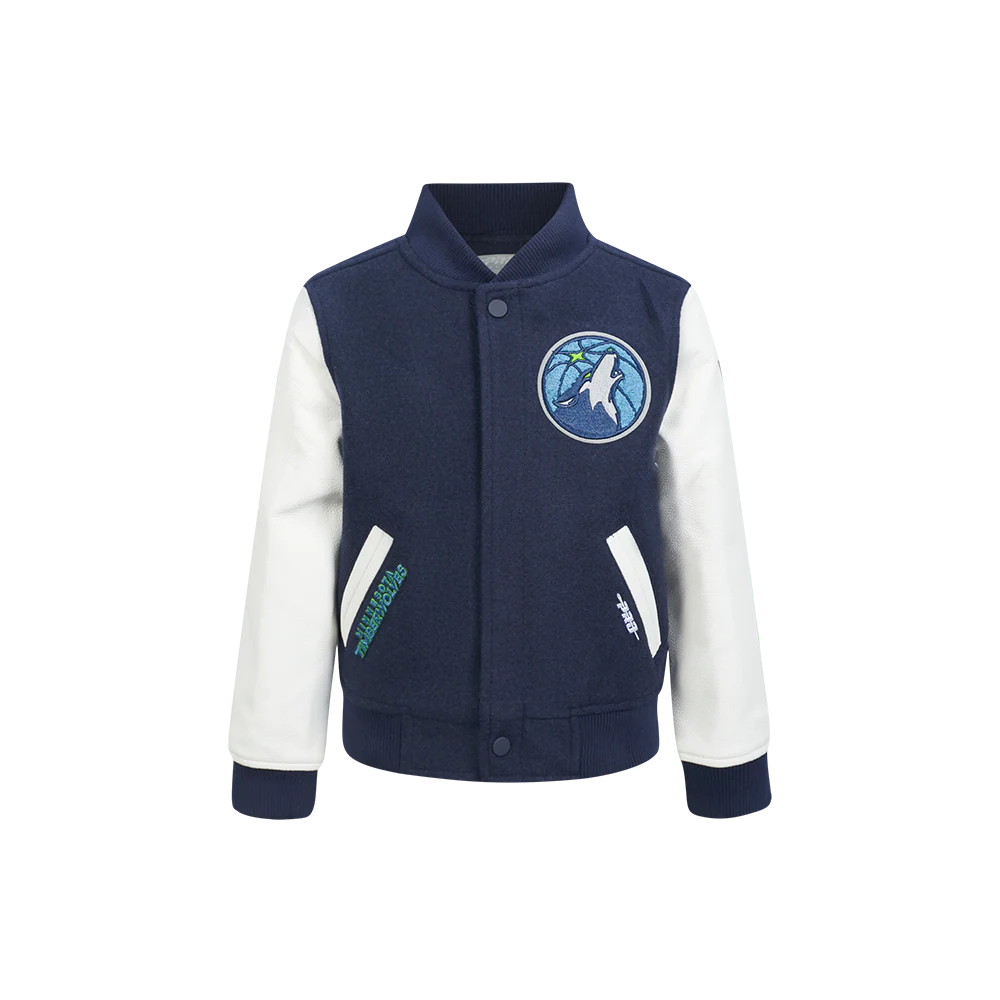 NBA MINNESOTA TIMBERWOLVES CLASSIC LITTLE BOYS WOOL VARSITY JACKET (MIDNIGHT NAVY/WHITE)