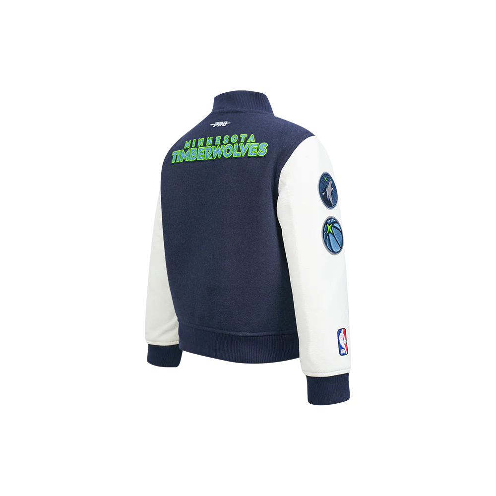 NBA MINNESOTA TIMBERWOLVES CLASSIC LITTLE BOYS WOOL VARSITY JACKET (MIDNIGHT NAVY/WHITE) - Image 4
