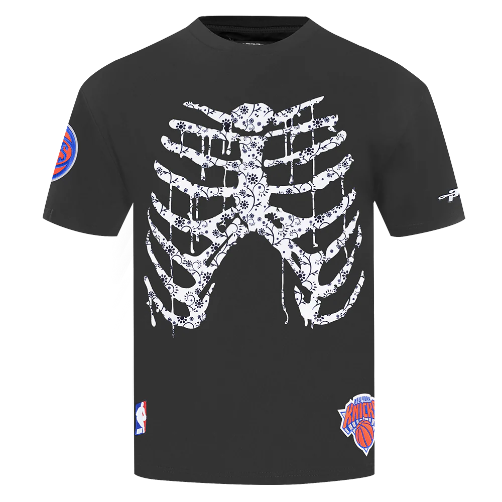NBA NEW YORK KNICKS RIB CAGE MEN'S COTTON JERSEY DROP SHOULDER TEE (BLACK)