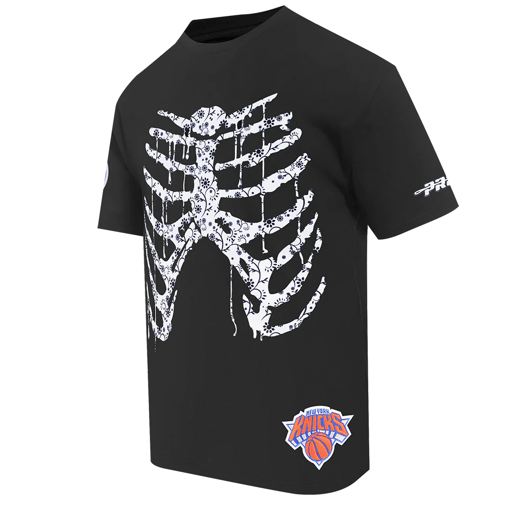 NBA NEW YORK KNICKS RIB CAGE MEN'S COTTON JERSEY DROP SHOULDER TEE (BLACK) - Image 2
