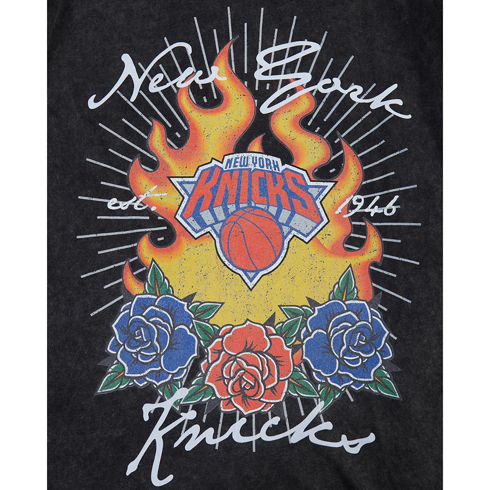 NBA NEW YORK KNICKS FIRE AND ROSES MEN'S S/S TEE (WASHED BLACK) - Image 5