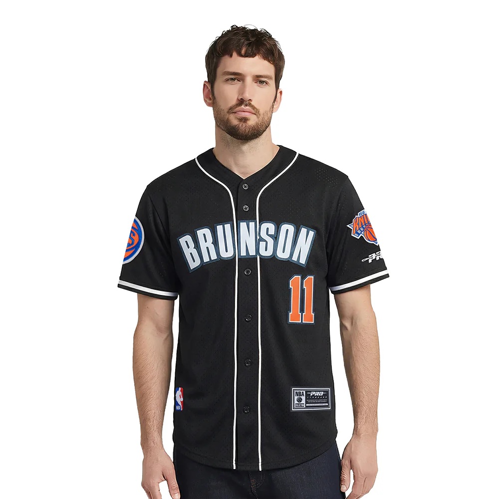 NBA NEW YORK KNICKS JALEN BRUNSON #11 MEN'S MESH BUTTON DOWN SHIRT (BLACK)