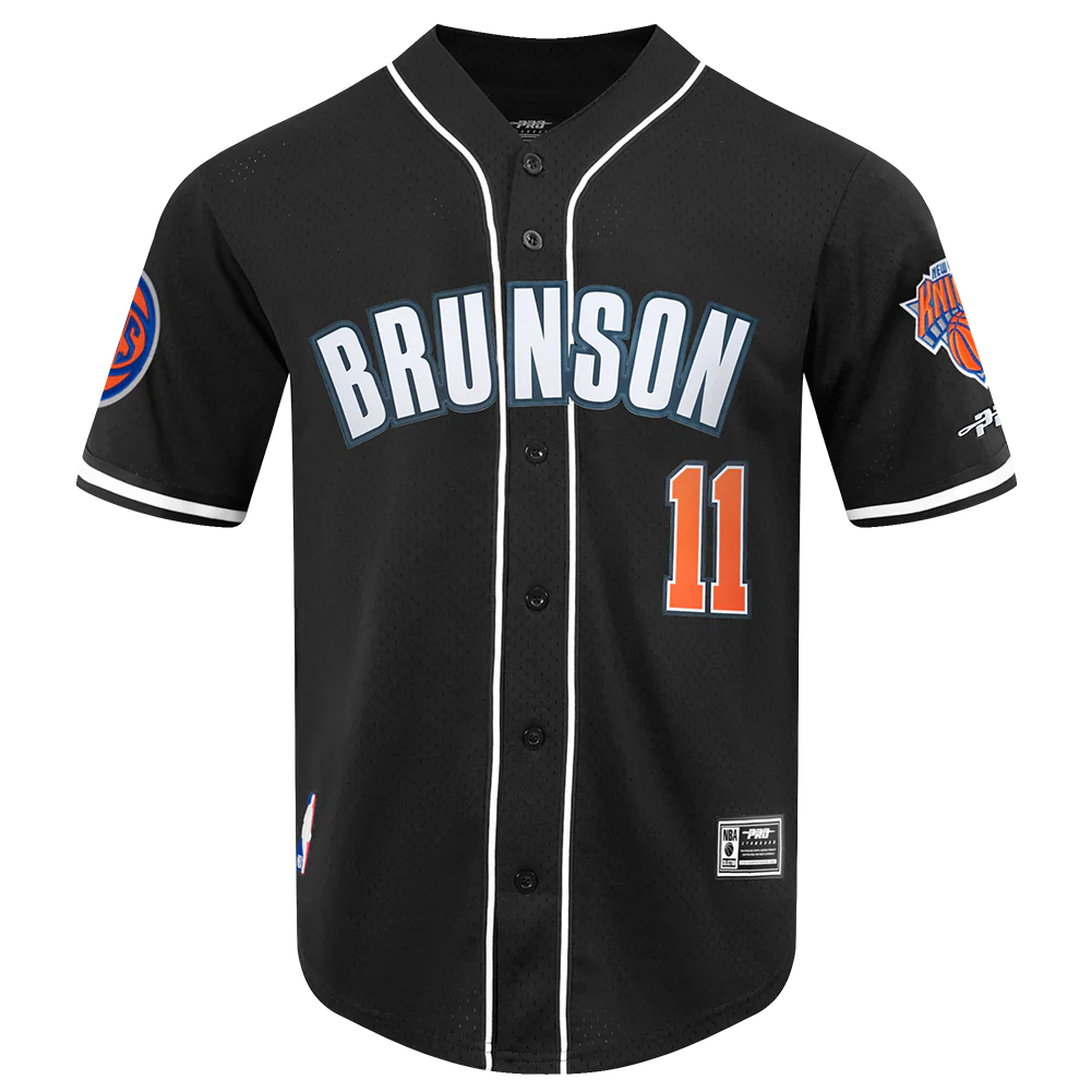NBA NEW YORK KNICKS JALEN BRUNSON #11 MEN'S MESH BUTTON DOWN SHIRT (BLACK) - Image 3