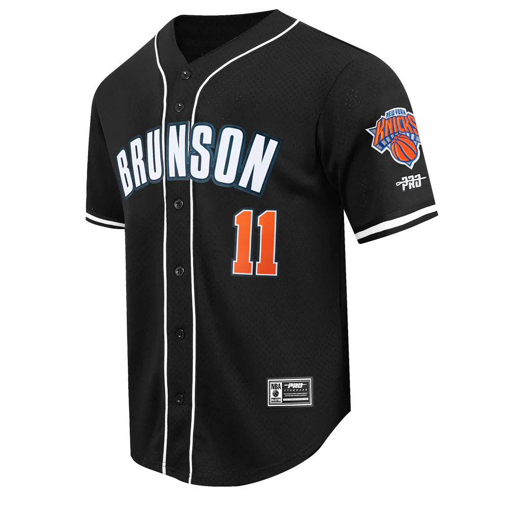 NBA NEW YORK KNICKS JALEN BRUNSON #11 MEN'S MESH BUTTON DOWN SHIRT (BLACK) - Image 6