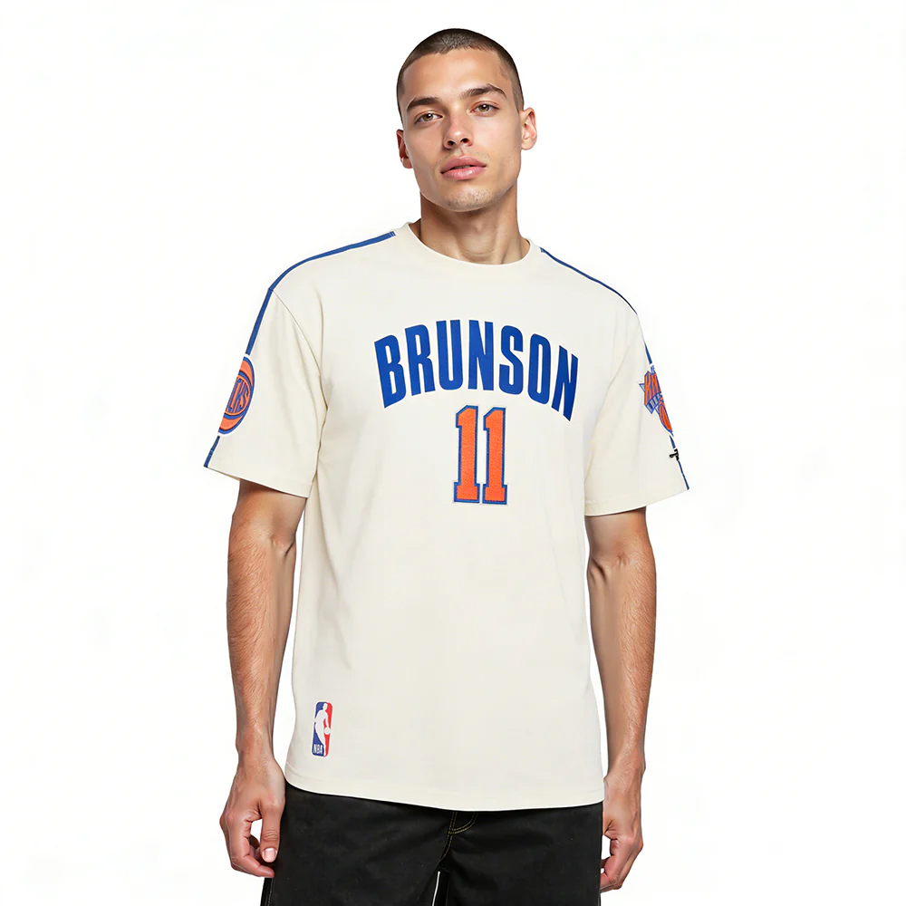 NBA NEW YORK KNICKS JALEN BRUNSON #11 CLASSIC PNN MEN'S SJ TAPING TE (EGGSHELL/ROYAL BLUE)