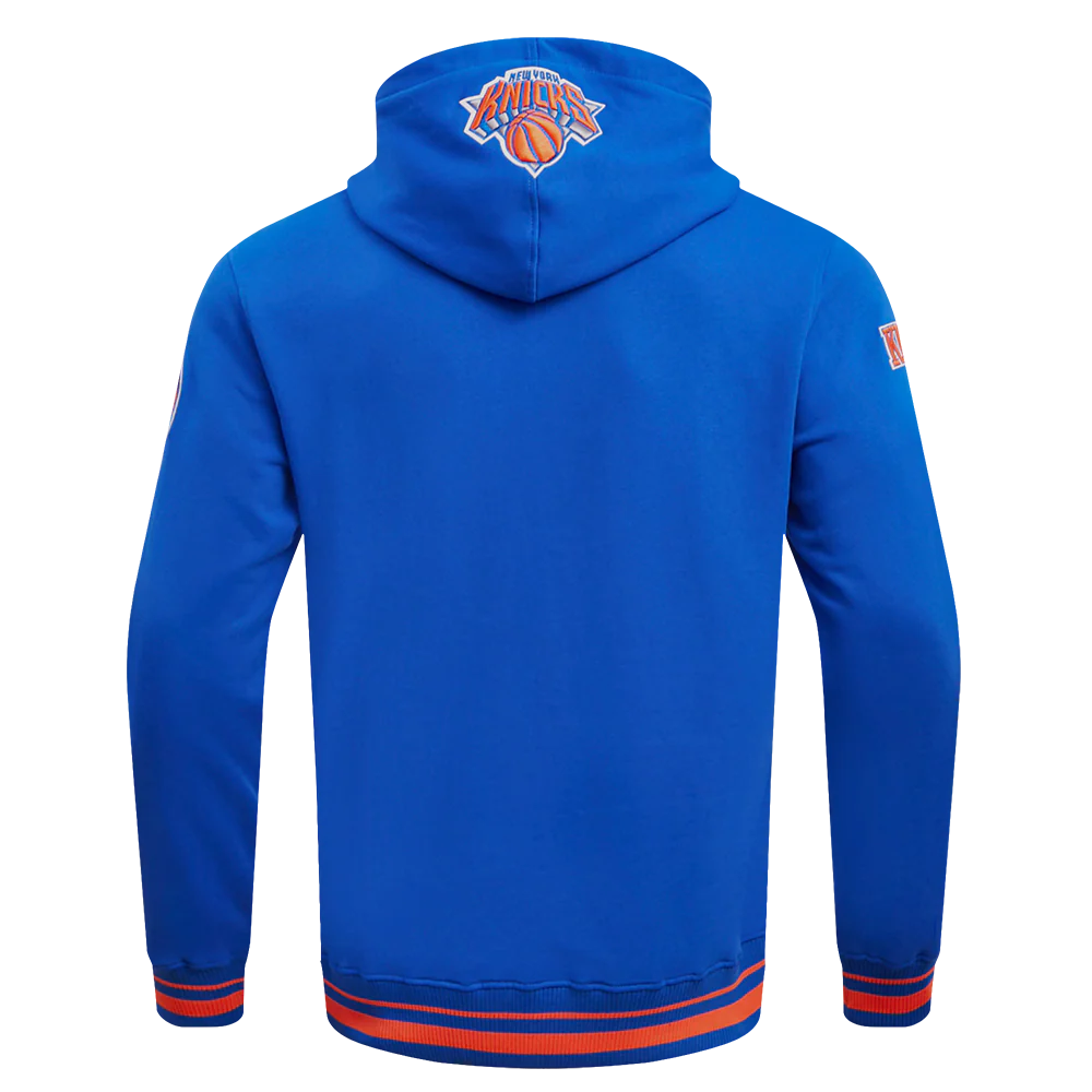 NBA NEW YORK KNICKS SCRIPT TAIL MEN'S RIB FLEECE PULLOVER HOODIE (ROYAL/ORANGE/ROYAL) - Image 3