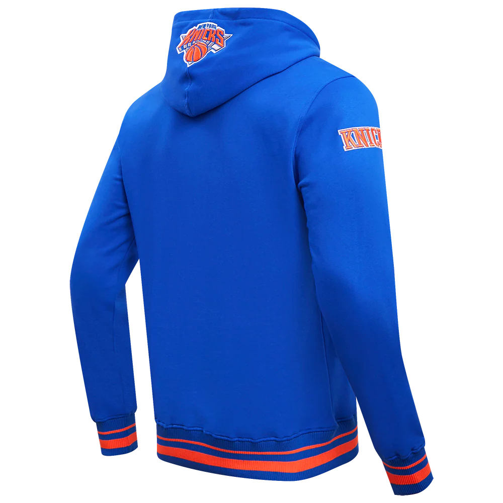 NBA NEW YORK KNICKS SCRIPT TAIL MEN'S RIB FLEECE PULLOVER HOODIE (ROYAL/ORANGE/ROYAL) - Image 4