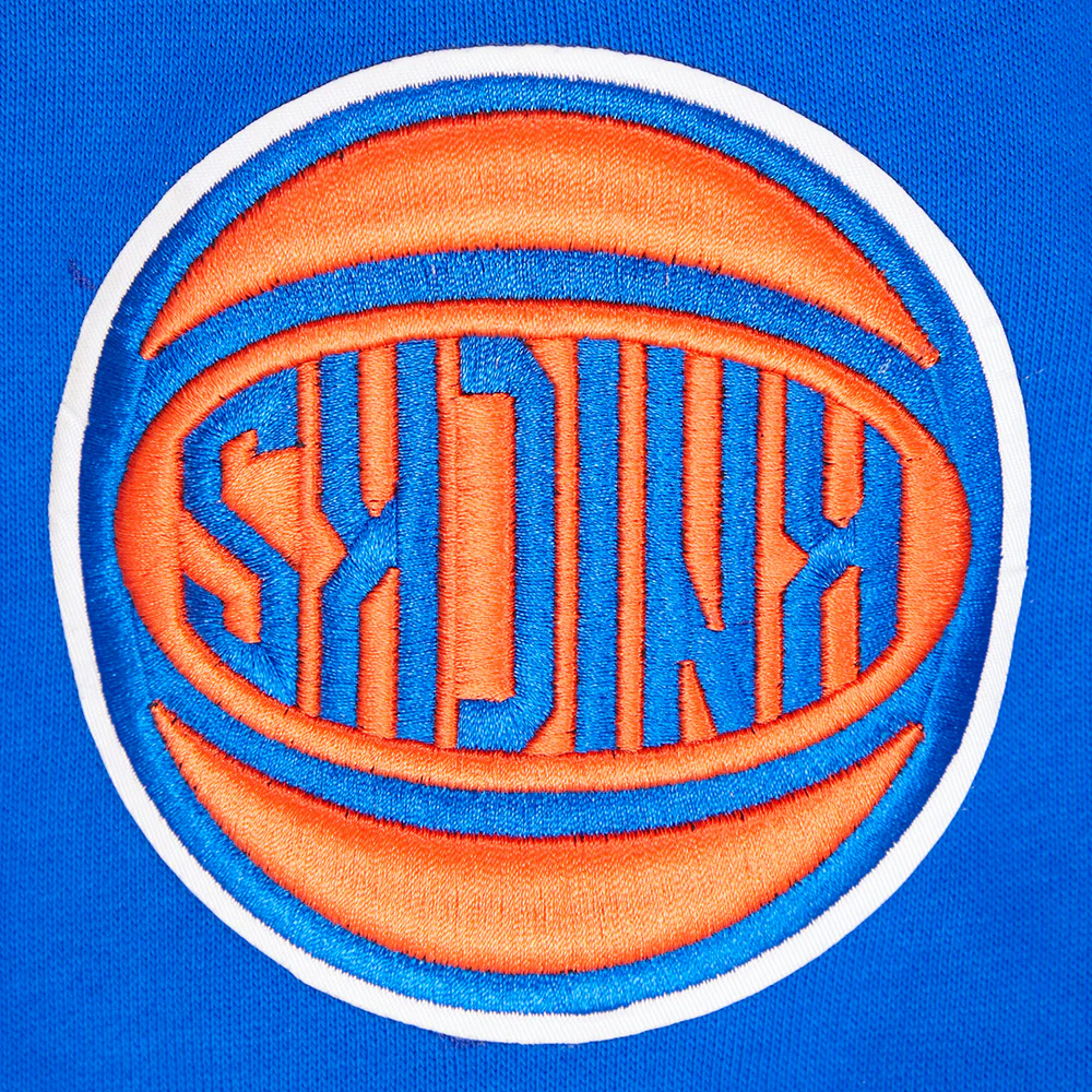 NBA NEW YORK KNICKS SCRIPT TAIL MEN'S RIB FLEECE PULLOVER HOODIE (ROYAL/ORANGE/ROYAL) - Image 7