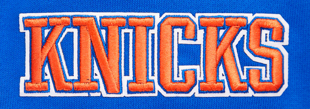 NBA NEW YORK KNICKS SCRIPT TAIL MEN'S RIB FLEECE PULLOVER HOODIE (ROYAL/ORANGE/ROYAL) - Image 8