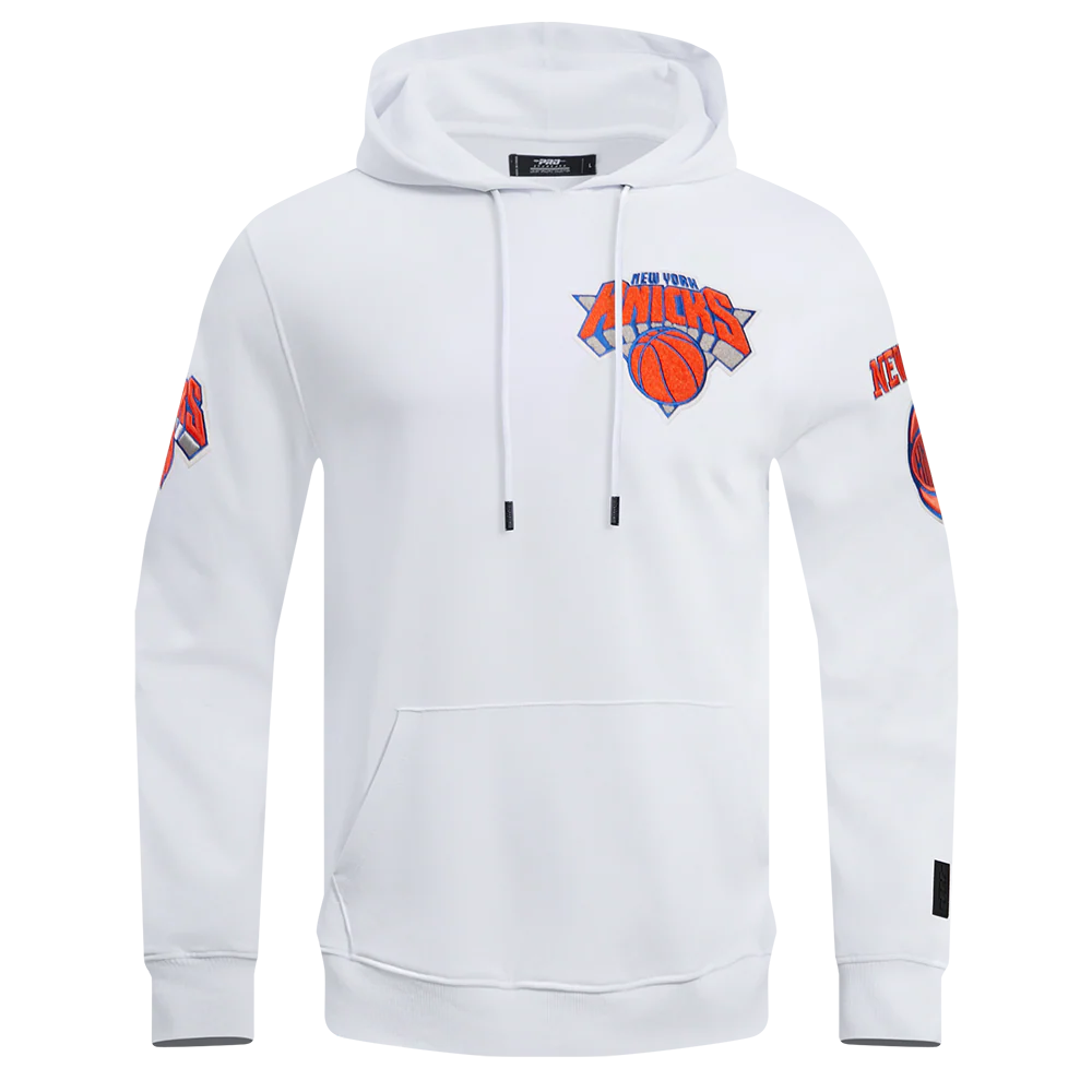 NBA NEW YORK KNICKS CLASSIC CHENILLE MEN'S PULLOVER HOODIE (WHITE)