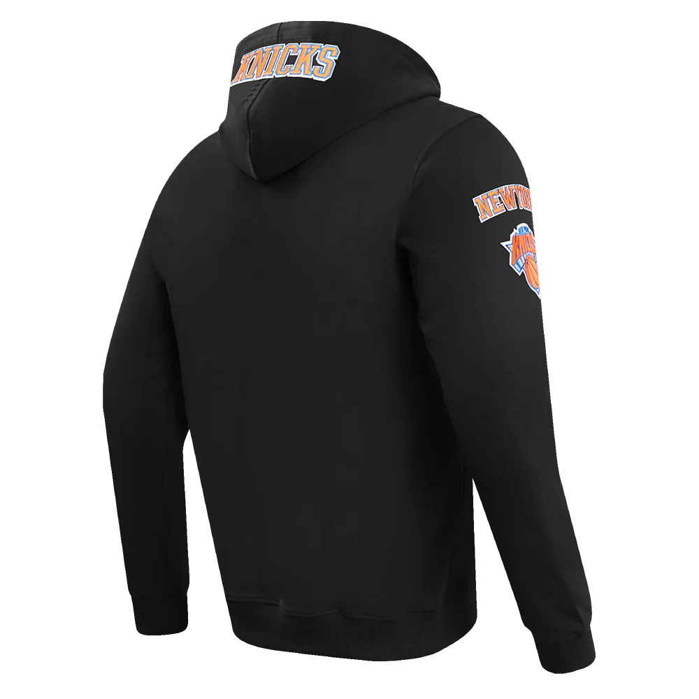 NBA NEW YORK KNICKS OLD ENGLISH MEN'S PULLOVER HOODIE (BLACK) - Image 5